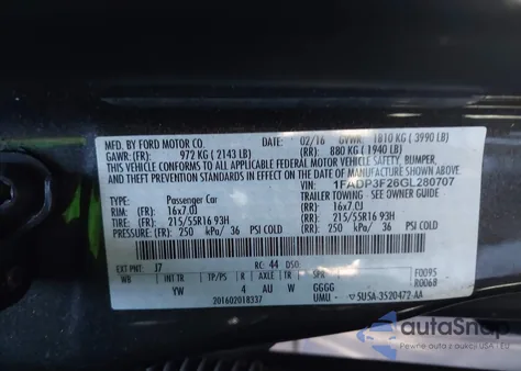 2016 Ford Focus Se from USA, damaged, VIN 1FADP3F26GL280707